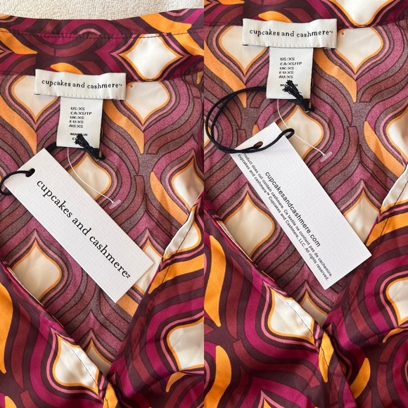 NWT Cupcakes & Cashmere Retro Geo Print Faux Wrap Blouse XS - Picture 5 of 13
